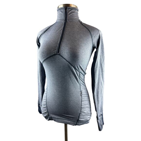 Lululemon Kriss Cross 1/2 Zip Pullover Heathered Inkwell Blue Thumbholes Size 6 - Picture 2 of 16